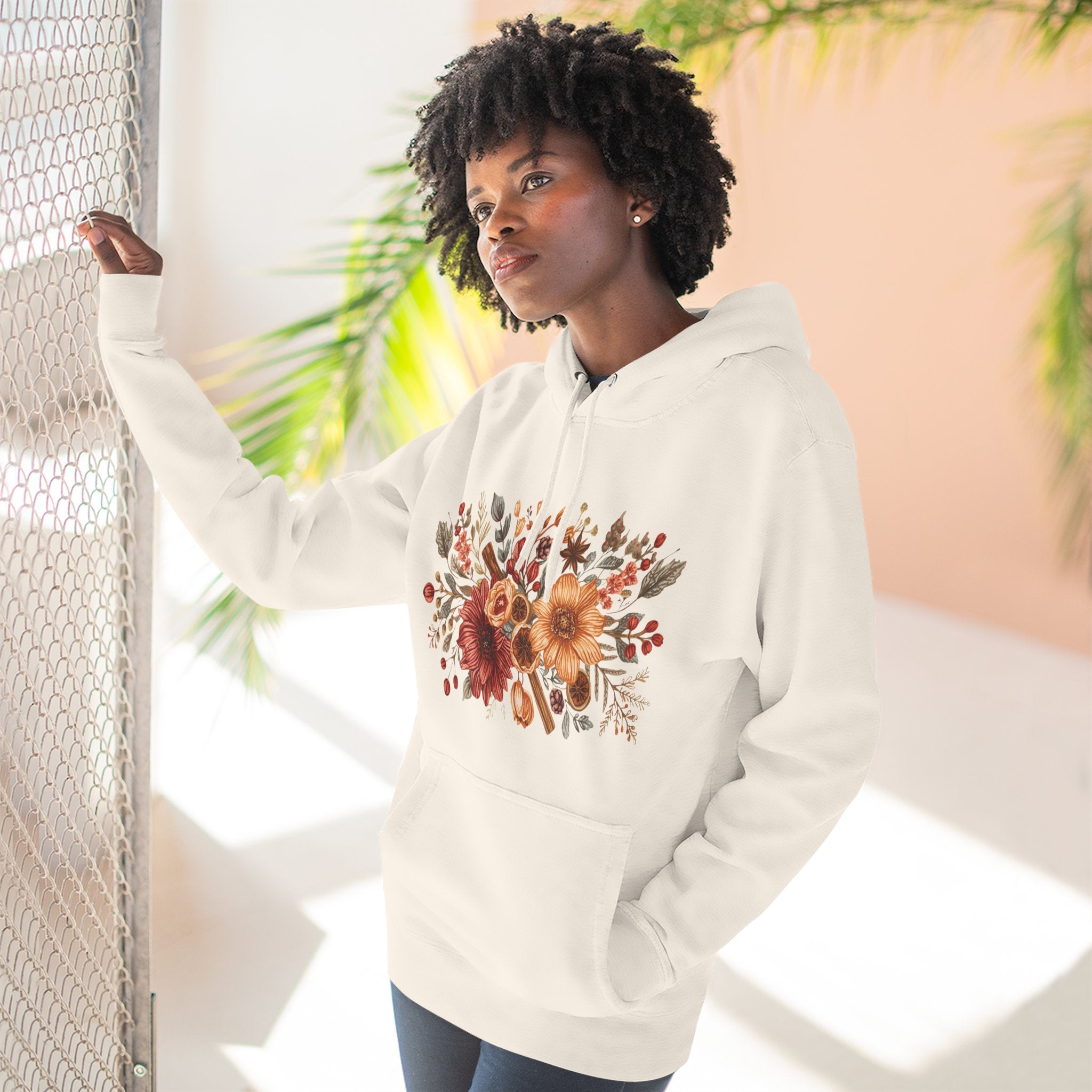 Autumn Floral Hoodie — Cozy Fall Sunflower & Mum Fleece Pullover