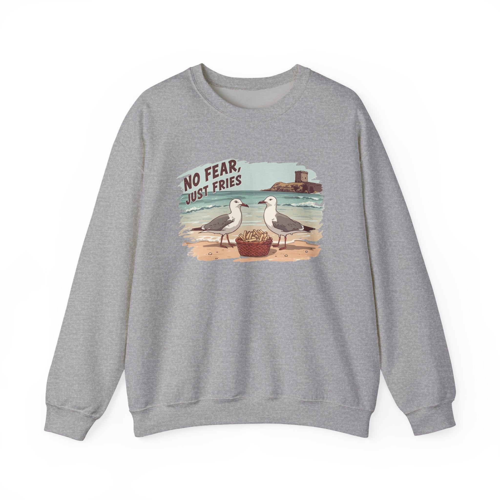 Crewneck Sweatshirt - "No Fear, Just Fries" Seagull Beach Graphic