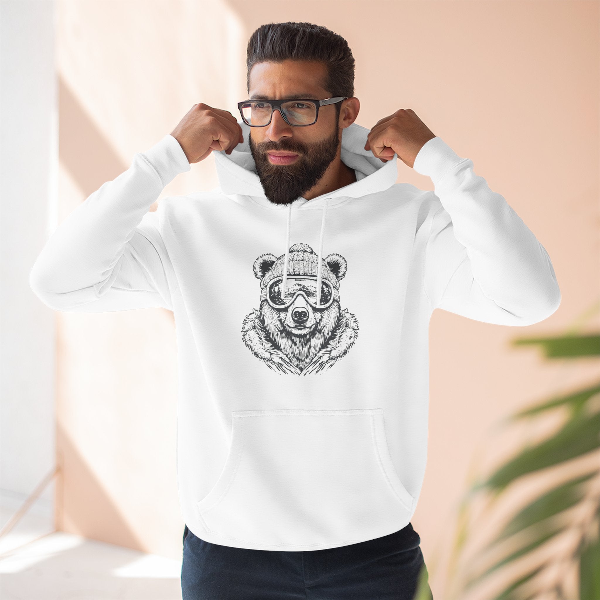 Bear Sketch Hoodie — Cool Bear with Sunglasses Fleece Pullover
