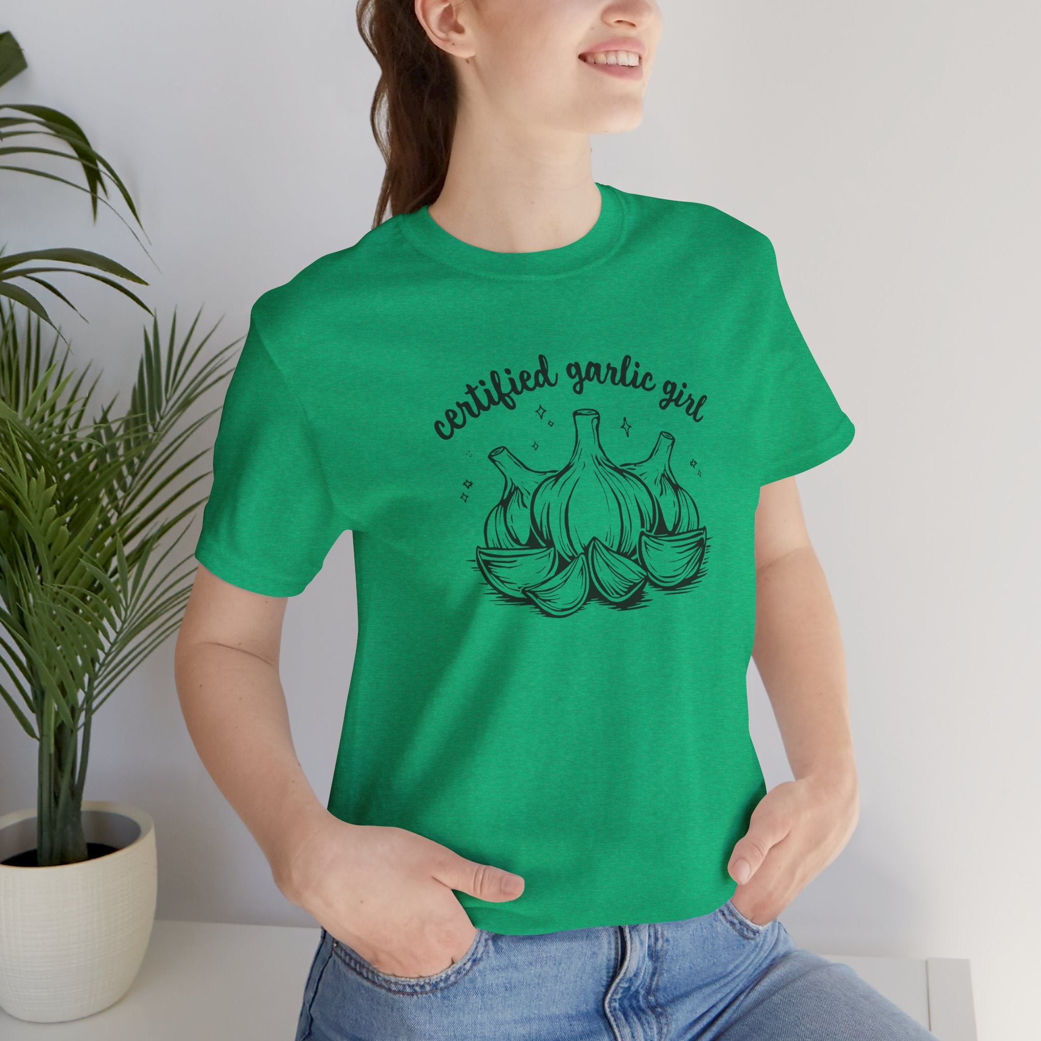 Certified Garlic Girl T‑Shirt — Cute Garlic Illustration Tee for Foodies & Gardeners
