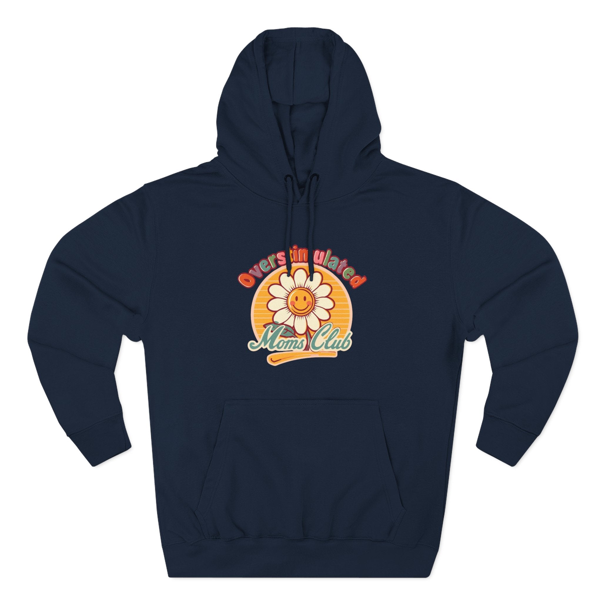 Retro "Moms Club" Fleece Hoodie — Sunshine Flower Graphic