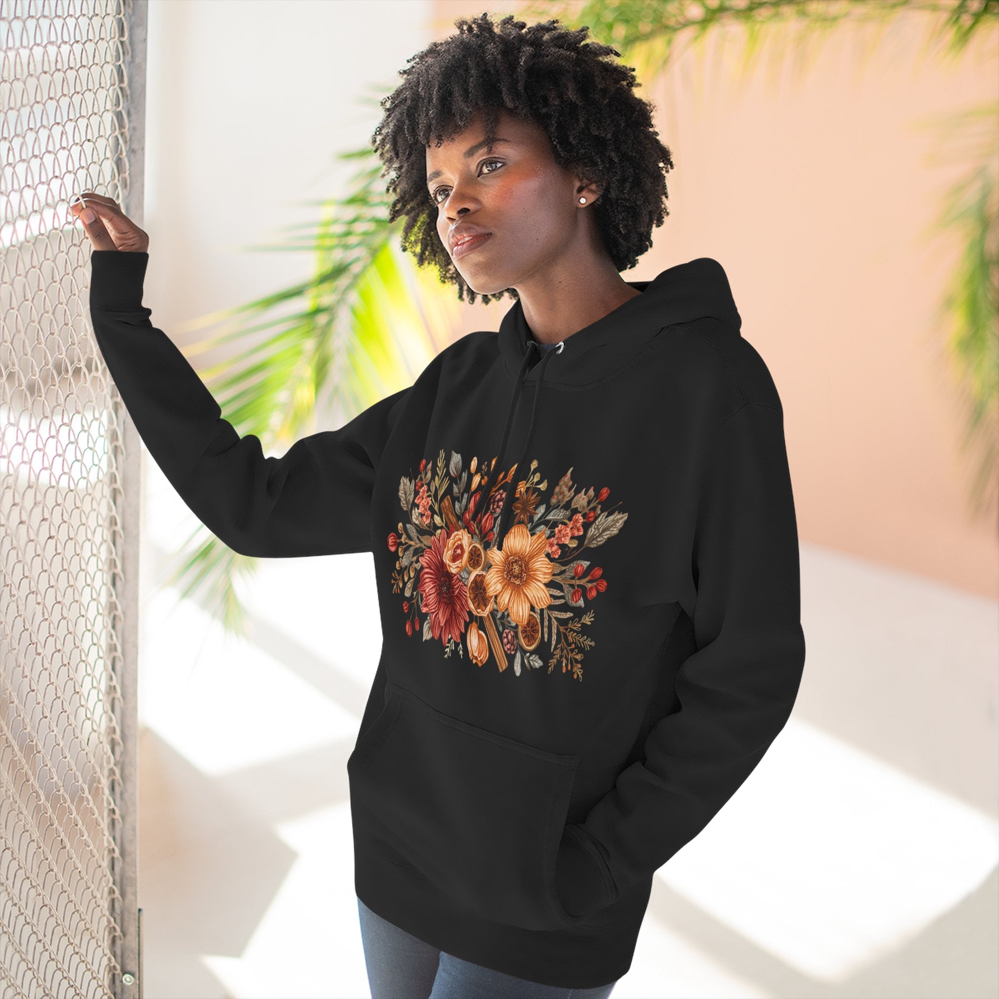 Autumn Floral Hoodie — Cozy Fall Sunflower & Mum Fleece Pullover