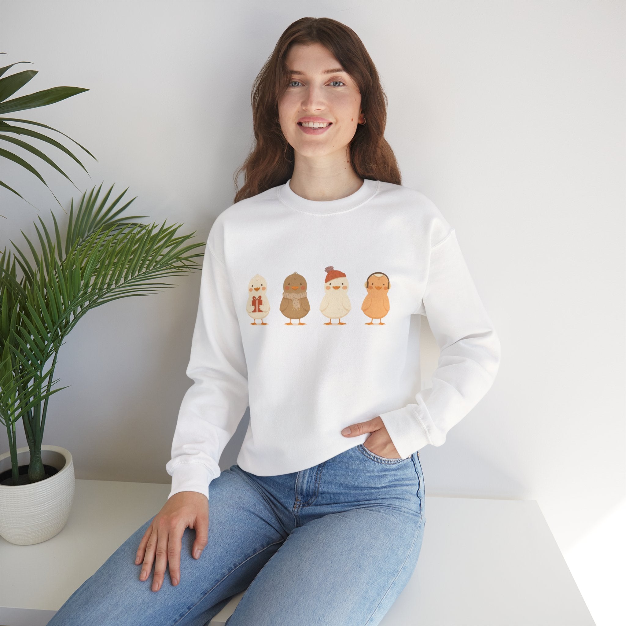 Cute Chick Friends Crewneck Sweatshirt — Adorable Cartoon Chickens Graphic