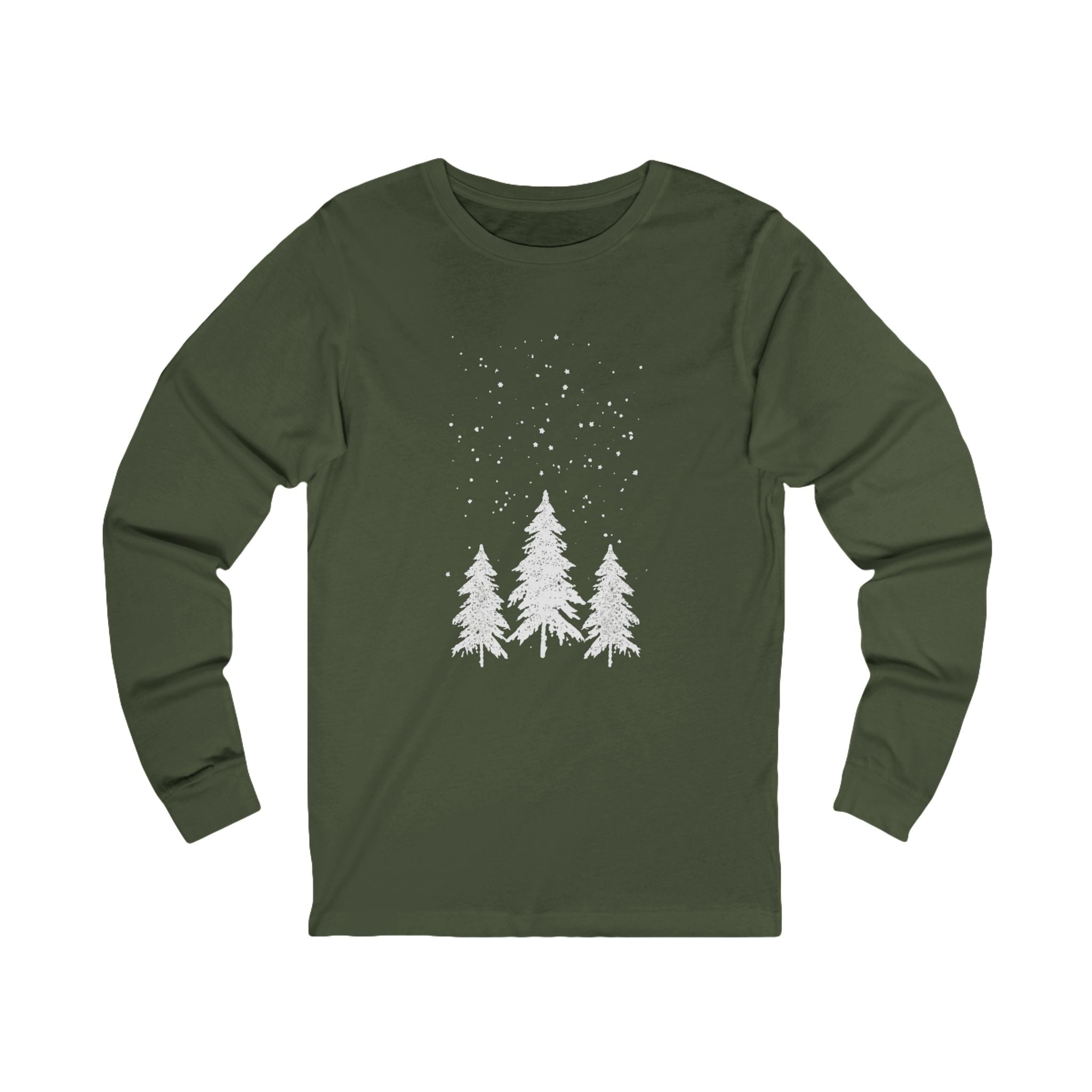 Winter Pines Long Sleeve Tee — Snowy Tree Graphic Shirt