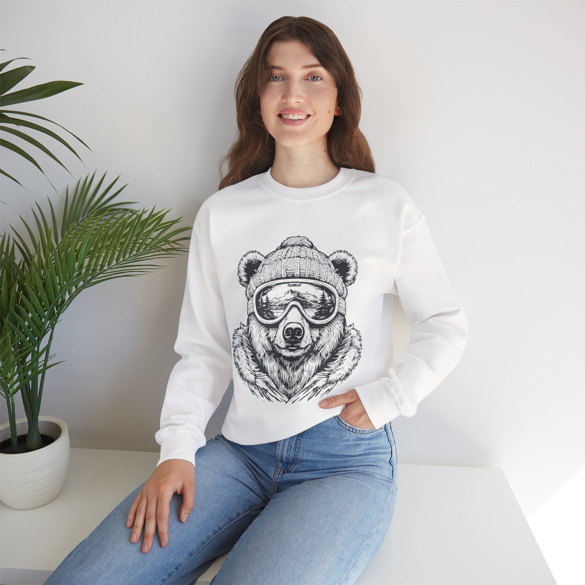 Bear Ski Goggles Sweatshirt — Cozy Graphic Crewneck for Winter & Outdoor Lovers