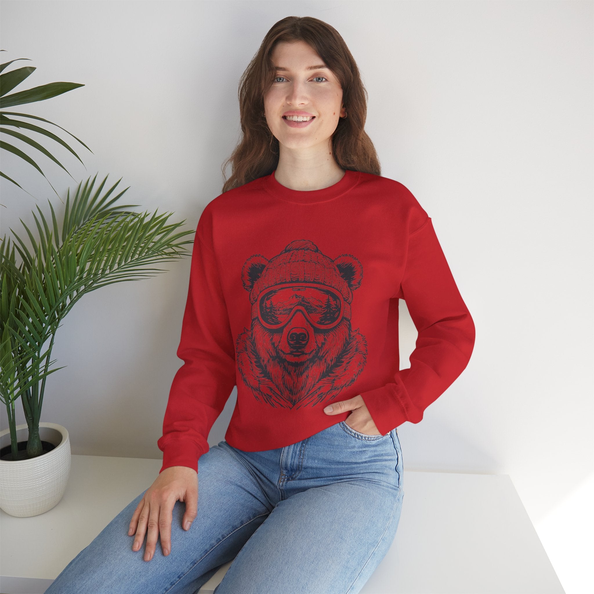 Bear Ski Goggles Sweatshirt — Cozy Graphic Crewneck for Winter & Outdoor Lovers