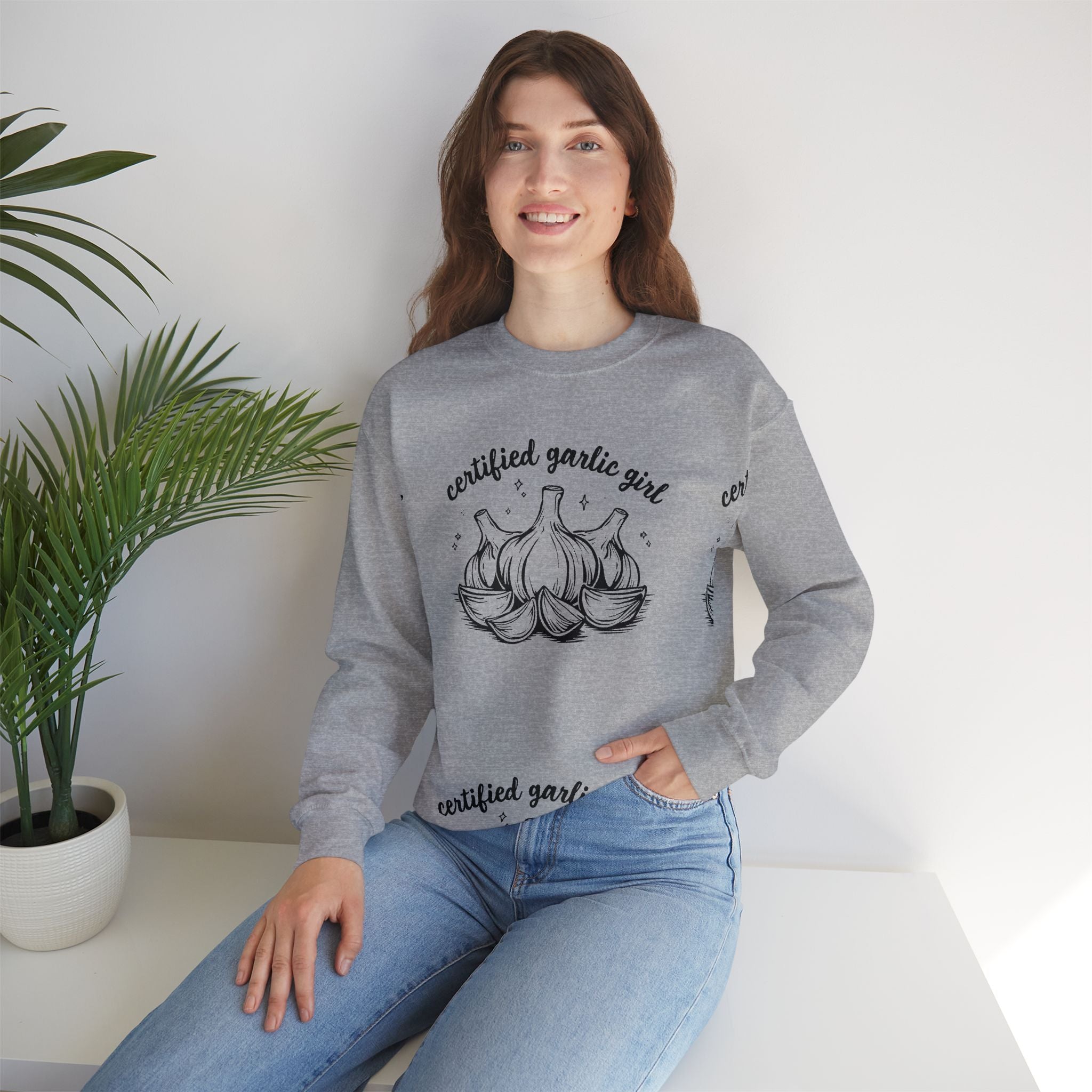 Garlic Crewneck Sweatshirt – "Certified Garlic Girl" Cozy Kitchen Lover Sweatshirt