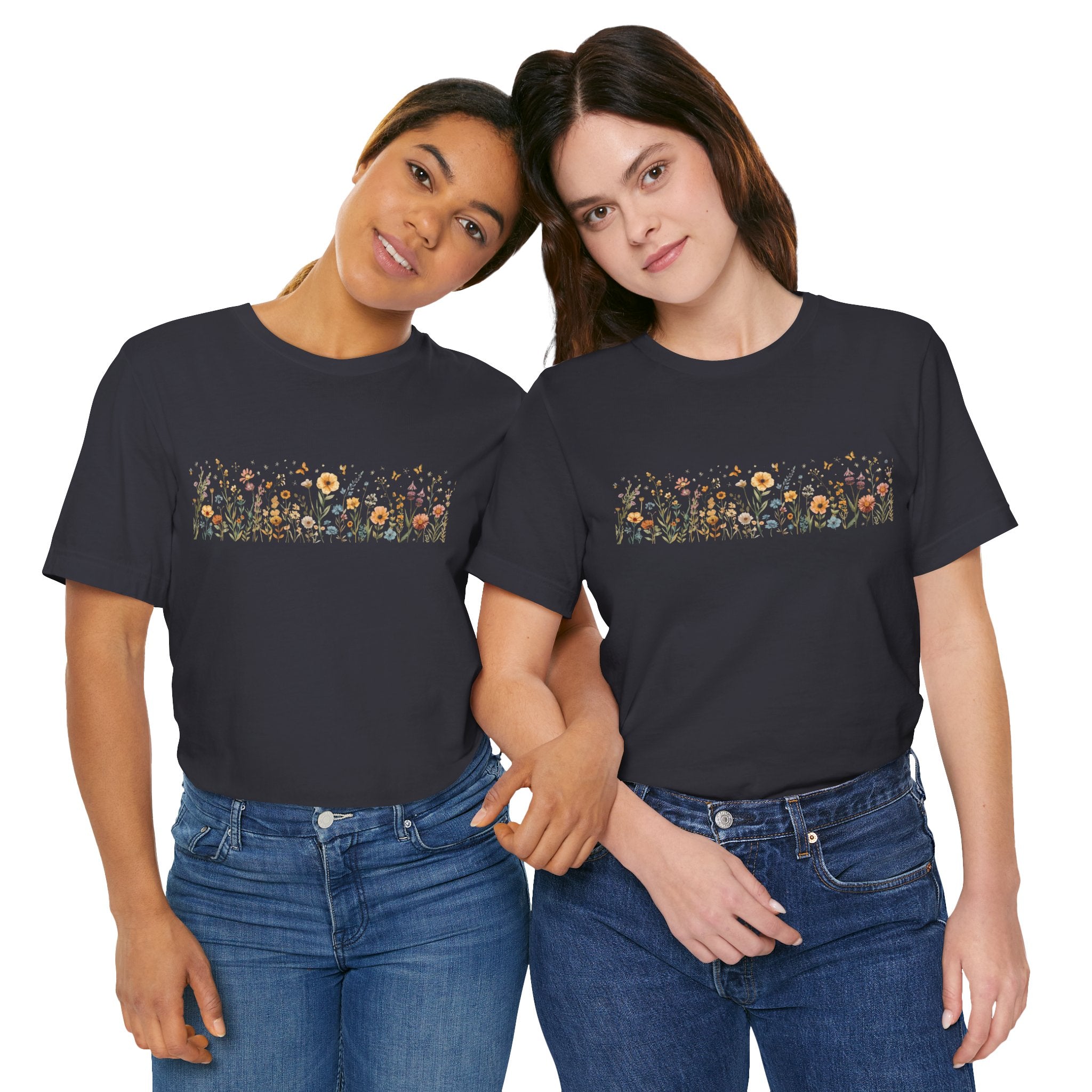 Floral Meadow Stripe Tee — Wildflower Band Graphic T-Shirt