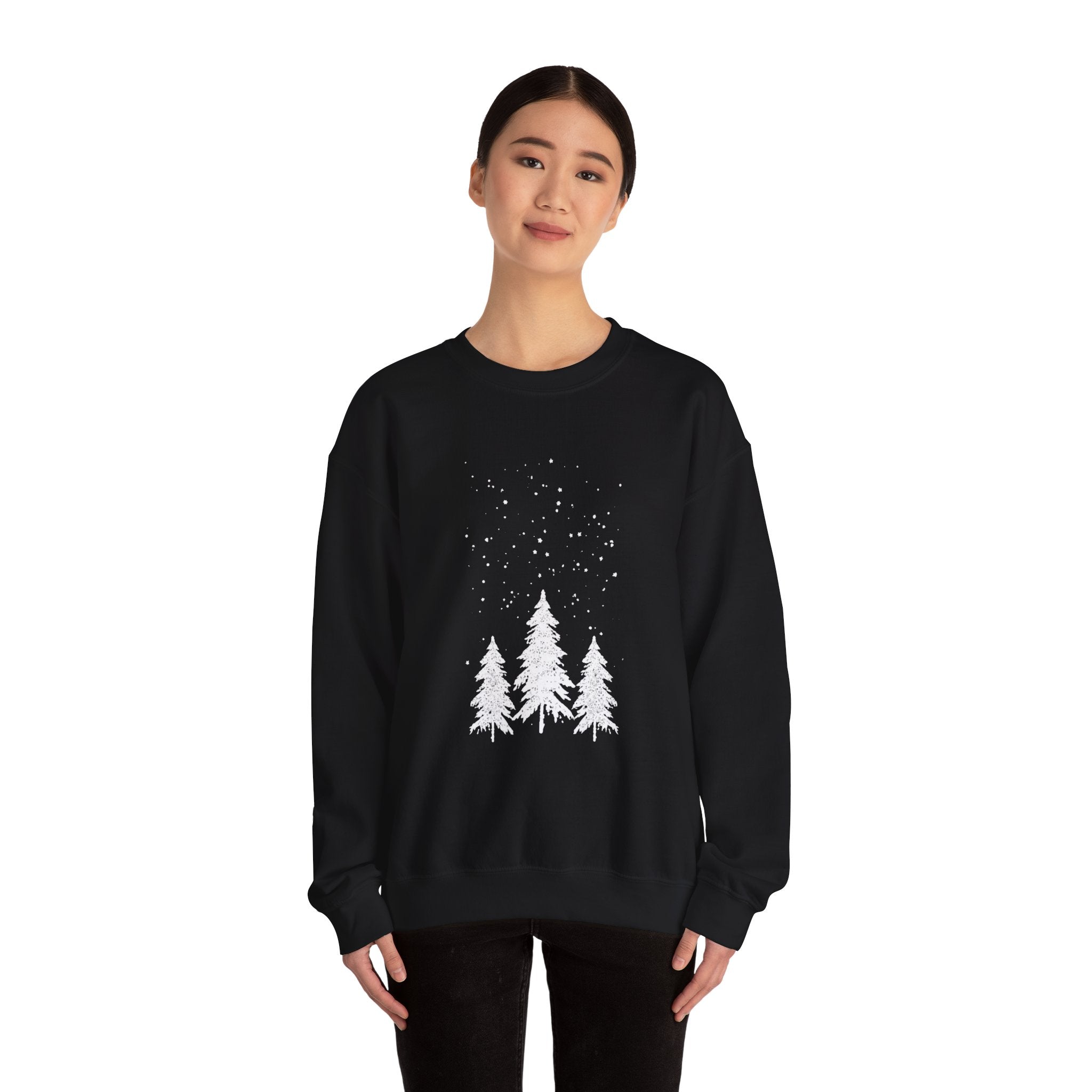 Winter Pines Crewneck Sweatshirt — Snowy Forest Holiday Sweatshirt