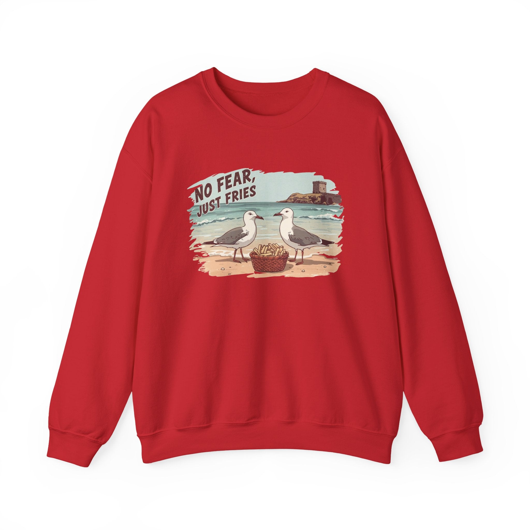 Crewneck Sweatshirt - "No Fear, Just Fries" Seagull Beach Graphic